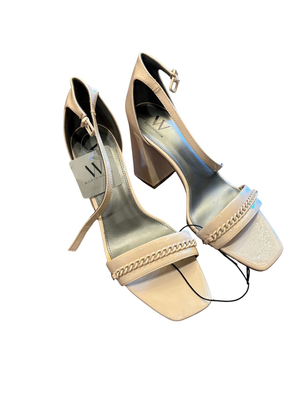 Worthington $60 NWT Nude Chain-Trim Block 3.5” Heel Sandals Sz 11